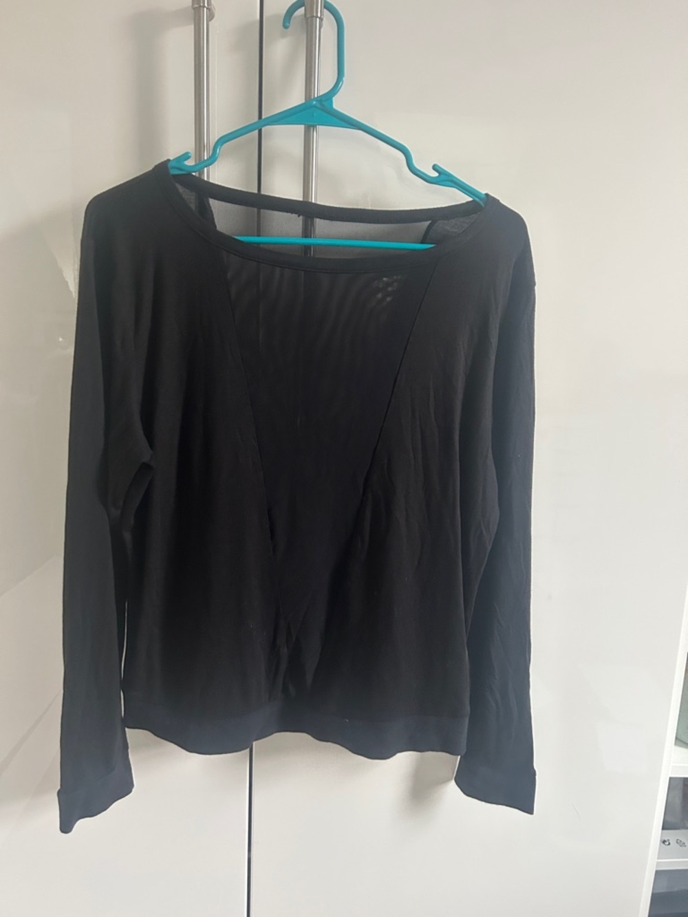 Reebok Black Long Sleeve Scoop Neck Top with sheer panels on front & back
